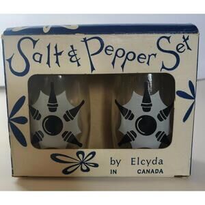 Vtg Bowling Pin Salt and Pepper Shakers by Elcyda 1950's New Original packaging.